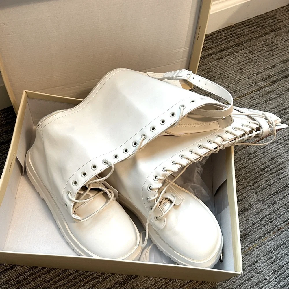 Princess Polly Fulton Lace Up Boots (Cream) - Picture 1 of 3